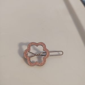 Pink and silver flower hair clip